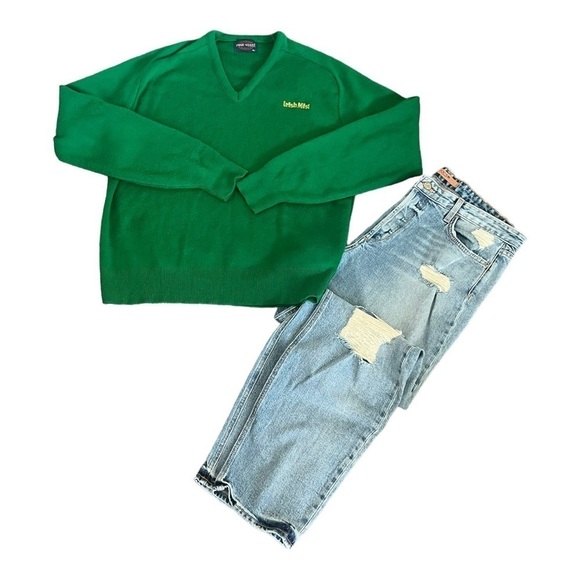 PINE STATE Vintage V-Neck Green Embroidered Irish Mist Sweater Size XL - Picture 3 of 8